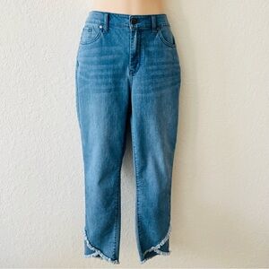 Chico's Perfect Stretch Girlfriend Slim Ankle Jeans Frayed Hem Size 6